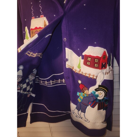 Vintage Quacker Factory XS Cardigan Jacket Purple Fleece Winter Holiday Grandma - Picture 2 of 5